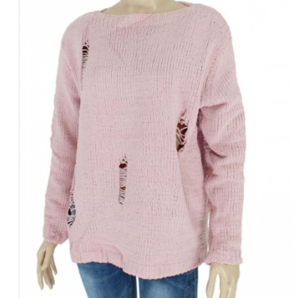 Distressed Powder Pink Sweater
